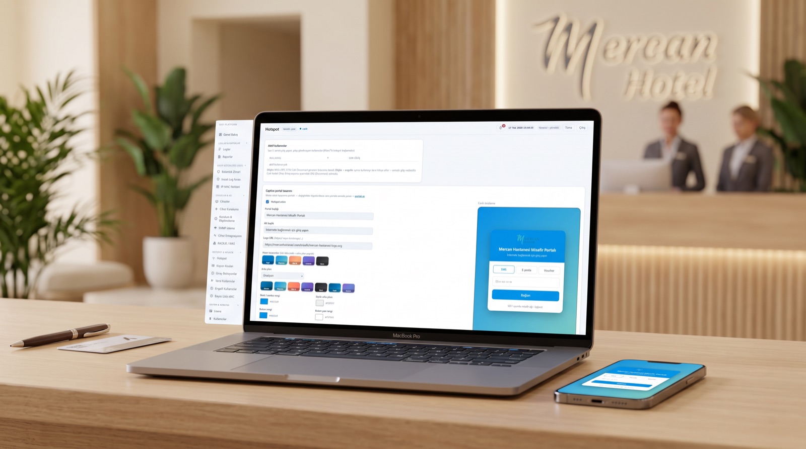 LogSpot Hotspot captive portal tasarımı ve canlı önizleme